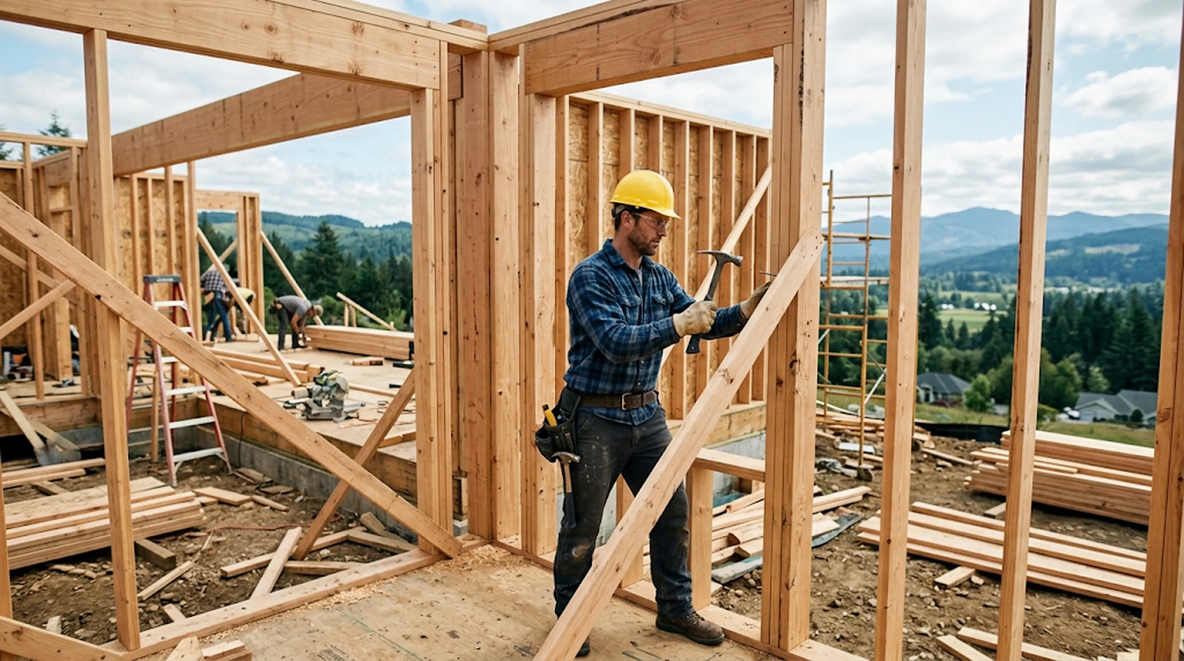 A builder on site with framing timber