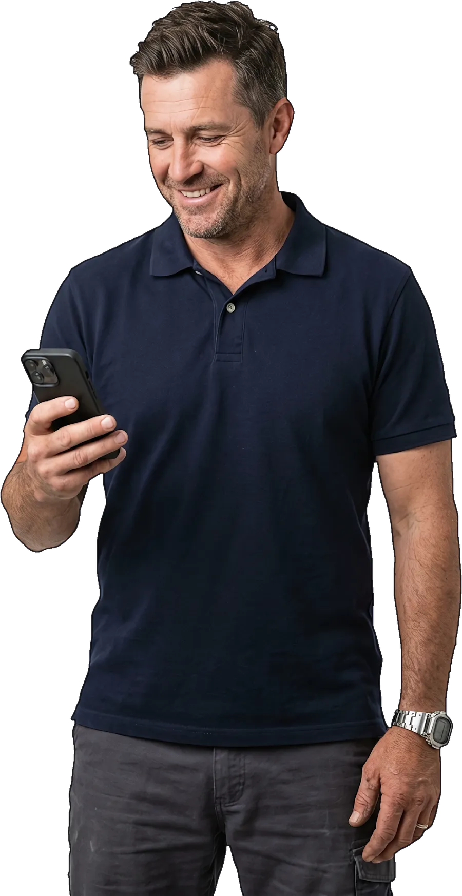 A tradesman checking his new website on his phone