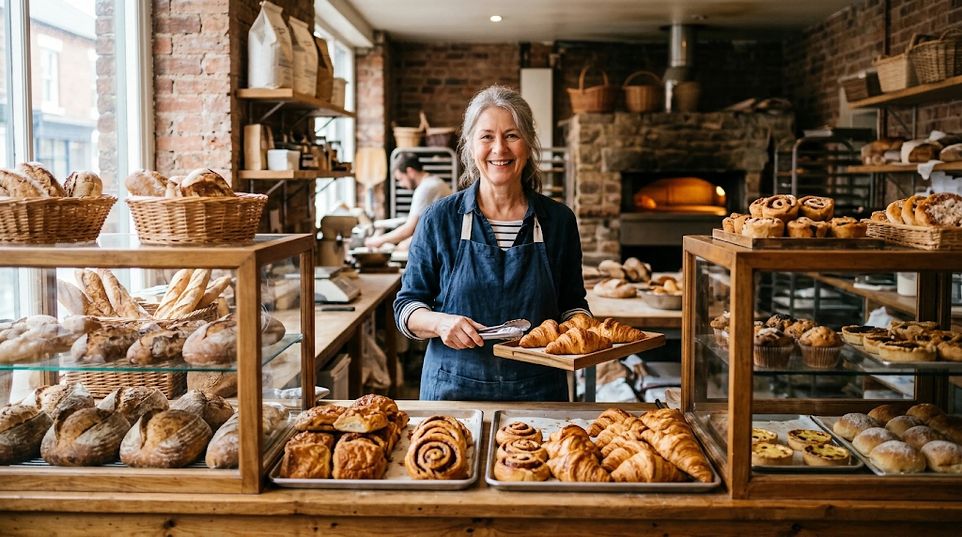 A bakery owner behind the counter