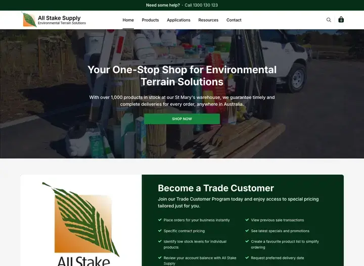 The All Stake Supply website home page