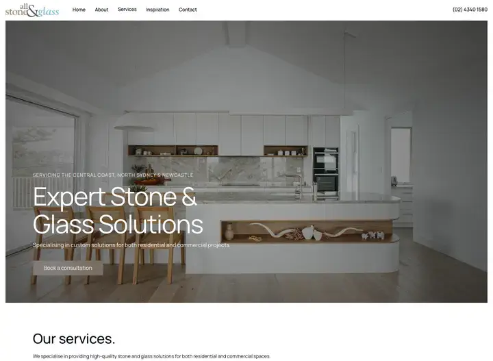 The All Stone & Glass website home page
