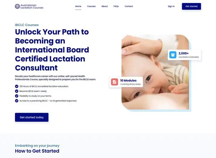 The Australasian Lactation Courses website home page