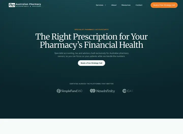 The Australian Pharmacy Accountants & Advisors website home page