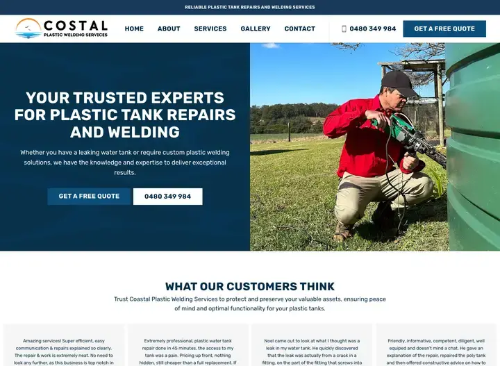 The Coastal Plastic Welding Services website home page