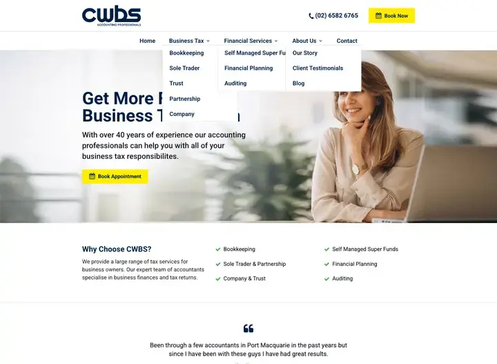The CWBS Accountants website home page