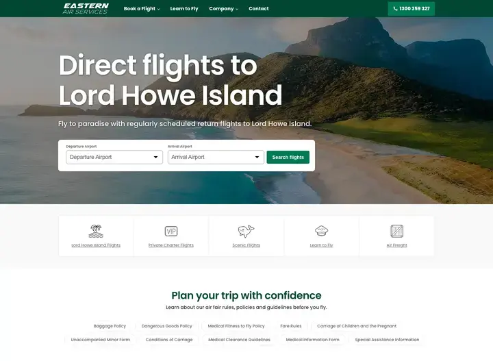 The Eastern Air Services website home page
