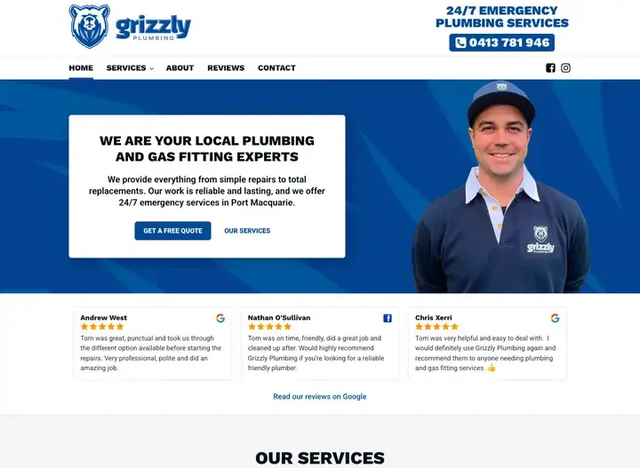 The Grizzly Plumbing website home page