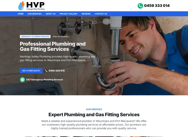 The Hastings Valley Plumbing website home page
