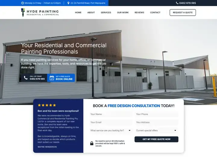 The Hyde Painting website home page