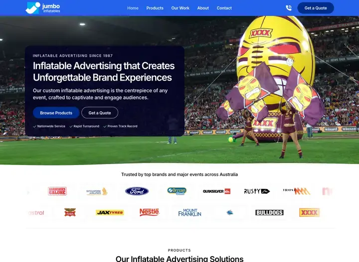 The Jumbo Inflatables website home page