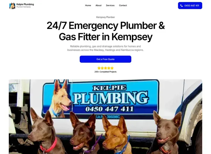 The Kelpie Plumbing website home page