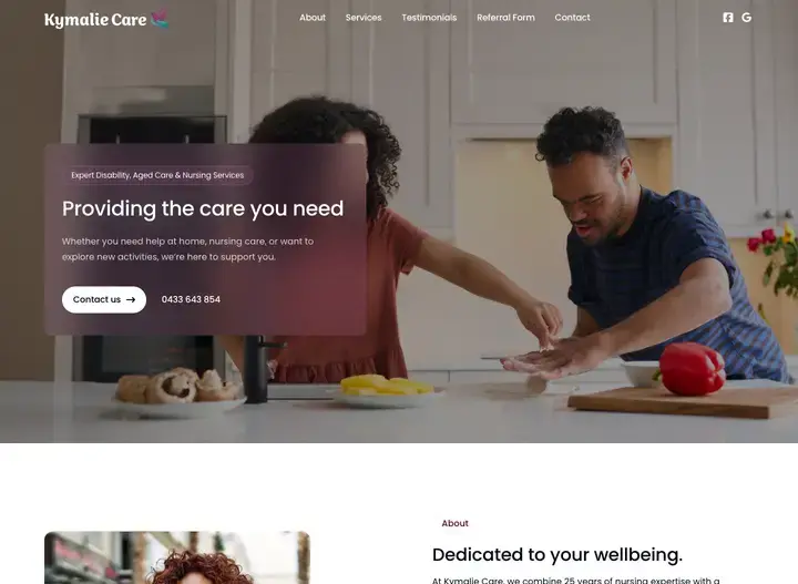 The Kymalie Care website home page