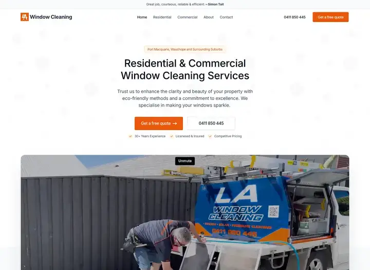 The LA Window Cleaning website home page