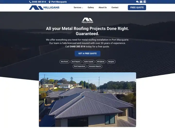 The Milligans Roofing website home page