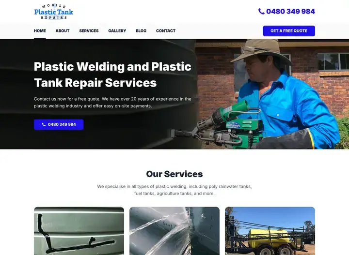The Plastic Tank Repairs website home page
