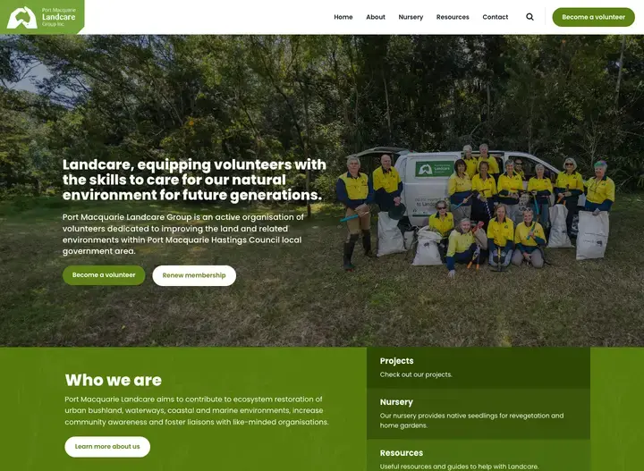 The Port Macquarie Landcare website home page