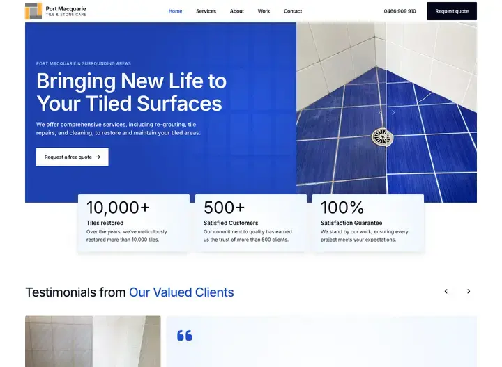 The Port Tile & Stone Care website home page