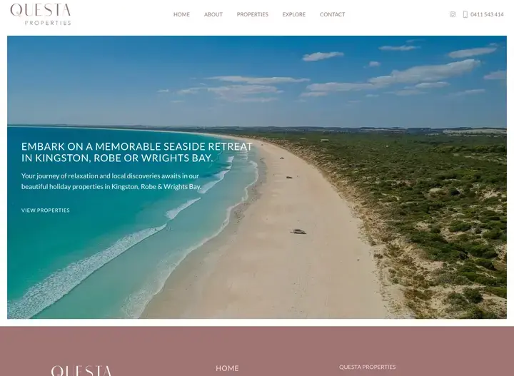 The Questa Properties website home page