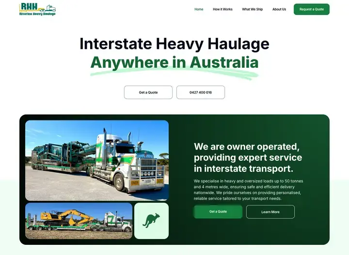 The Riverina Heavy Haulage website home page