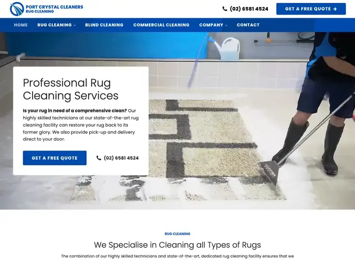 The Rug Cleaning Port website home page