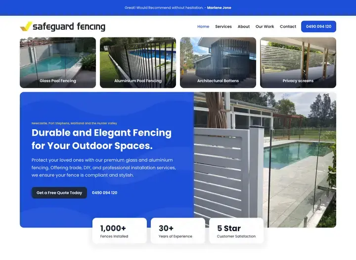 The Safeguard Fencing website home page