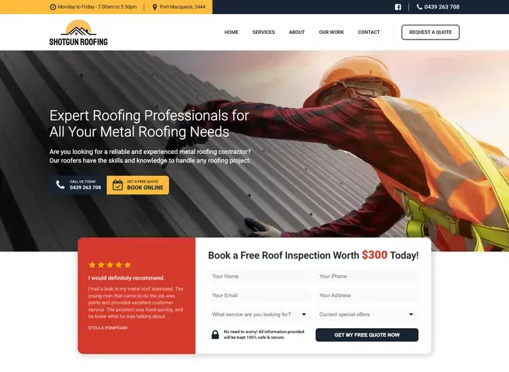 The Shotgun Roofing website home page