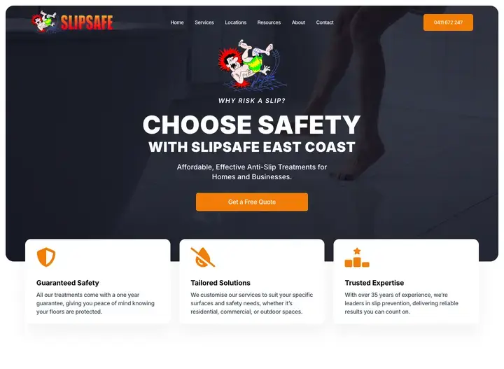 The SlipSafe website home page