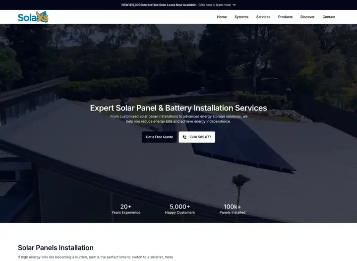 The SolaXs website home page