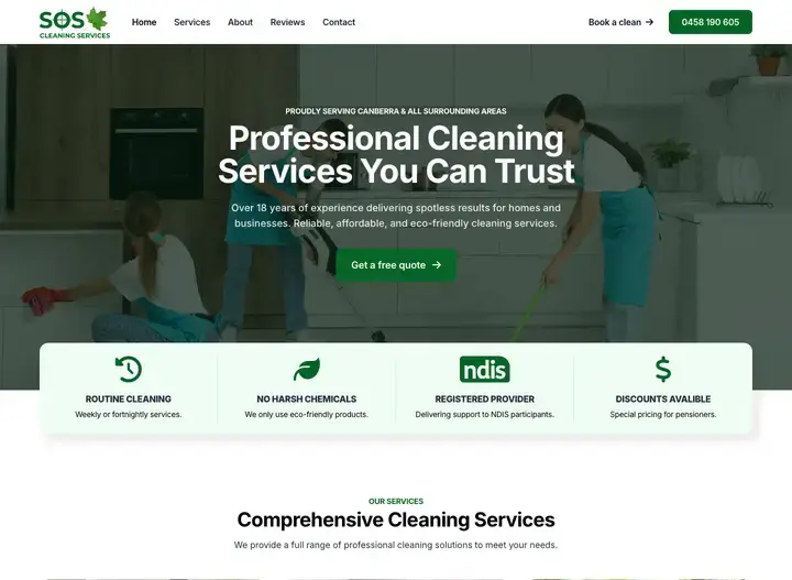 The SOS Cleaning Services website home page