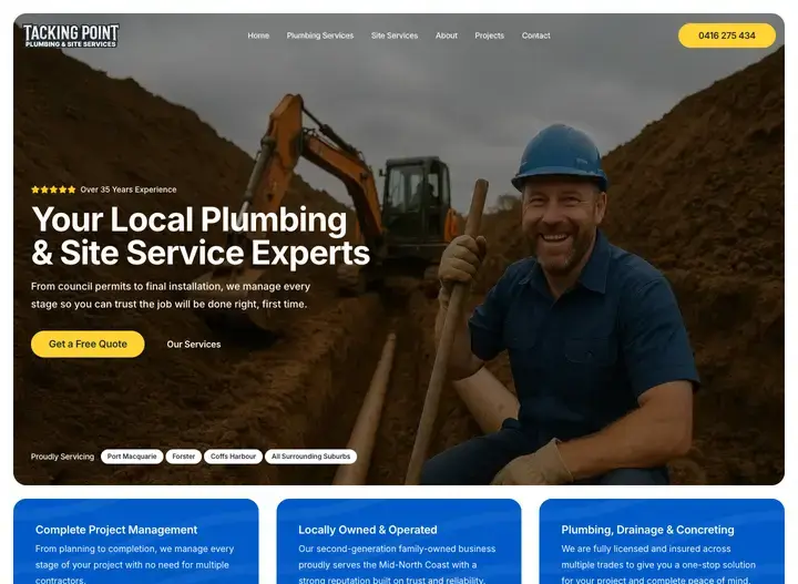 The Tacking Point Plumbing website home page