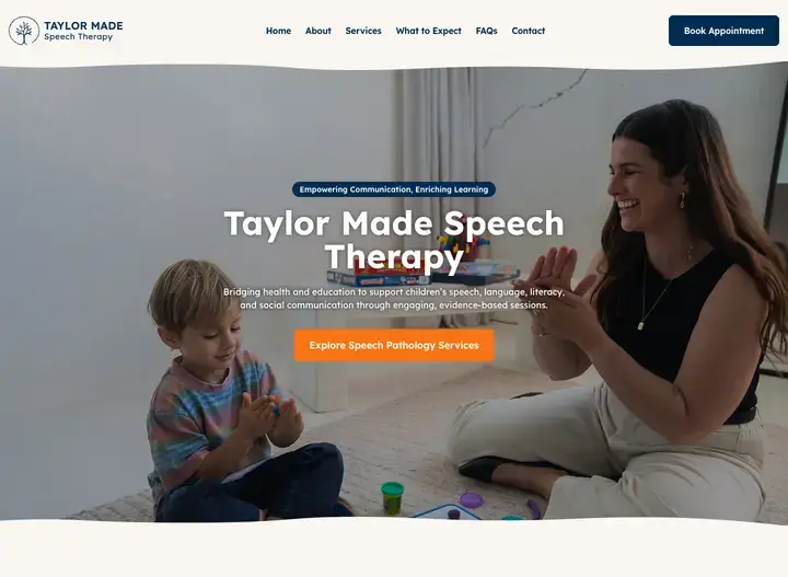 The Taylor Made Speech Therapy website home page