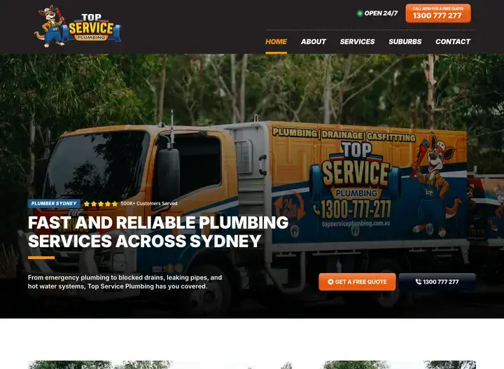 The Top Service Plumbing website home page