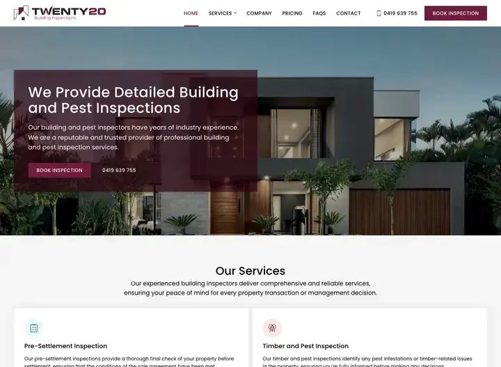 The Twenty20 Building Inspections website home page