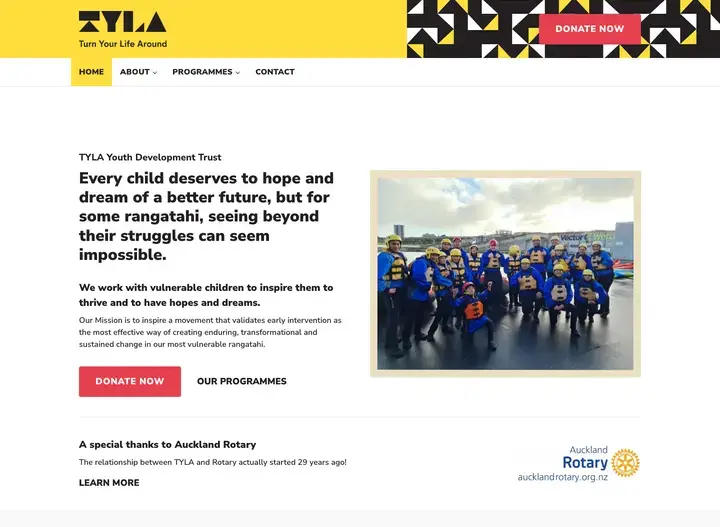 The TYLA website home page