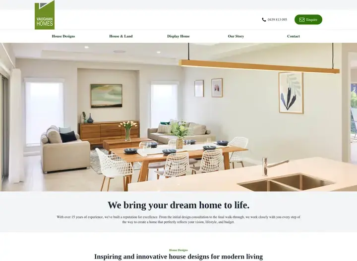 The Vaughan Homes website home page