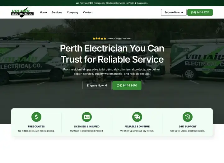 The Voltaic Electrical website home page